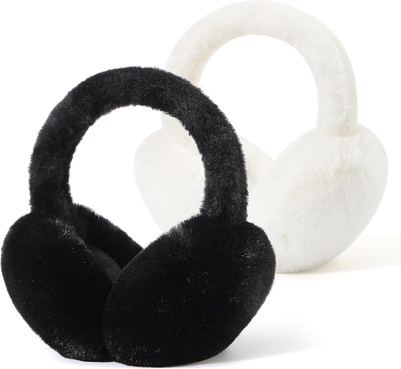 Fsmiling Winter Ear Muffs For Women Fuzzy Earmuffs Adjustable Ear Warmer Foldable - Image 1